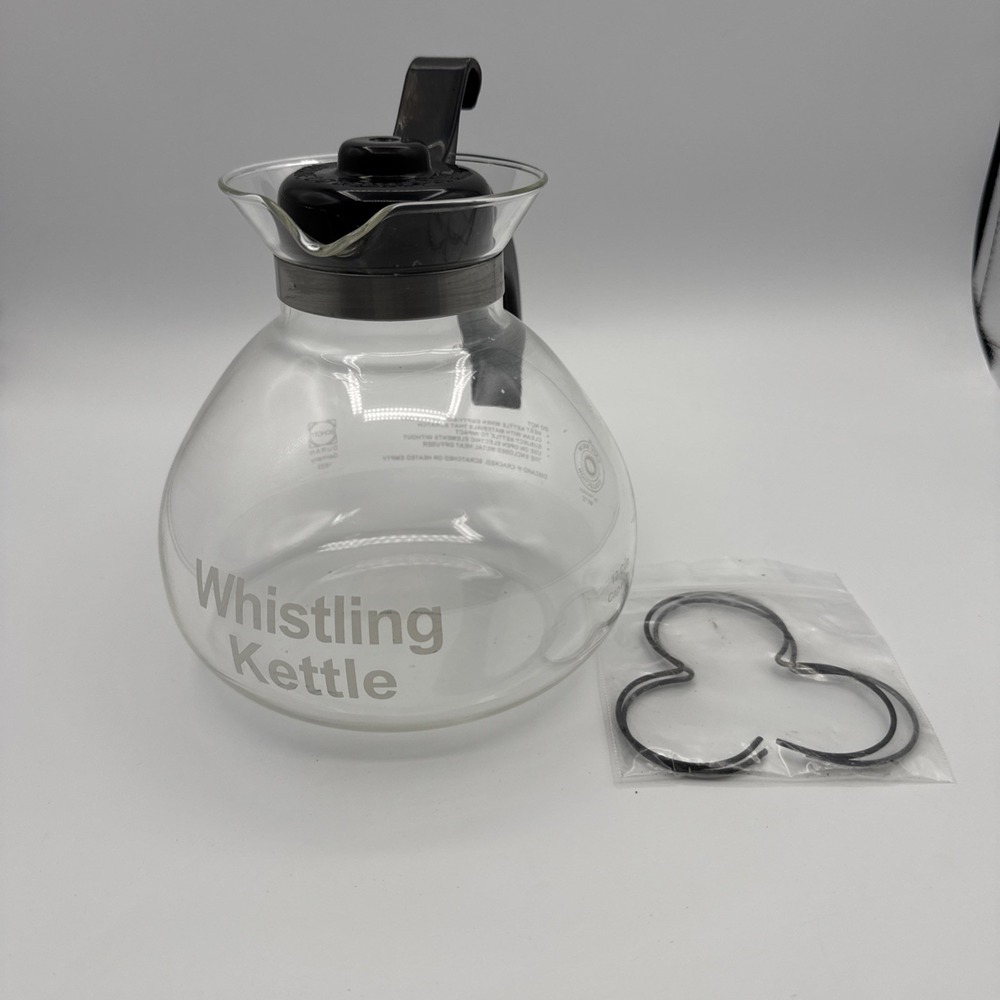 Cafe Brew Schott Duran Glass Whistling Kettle 12 cup + 2 Stovetop Metal Trivets